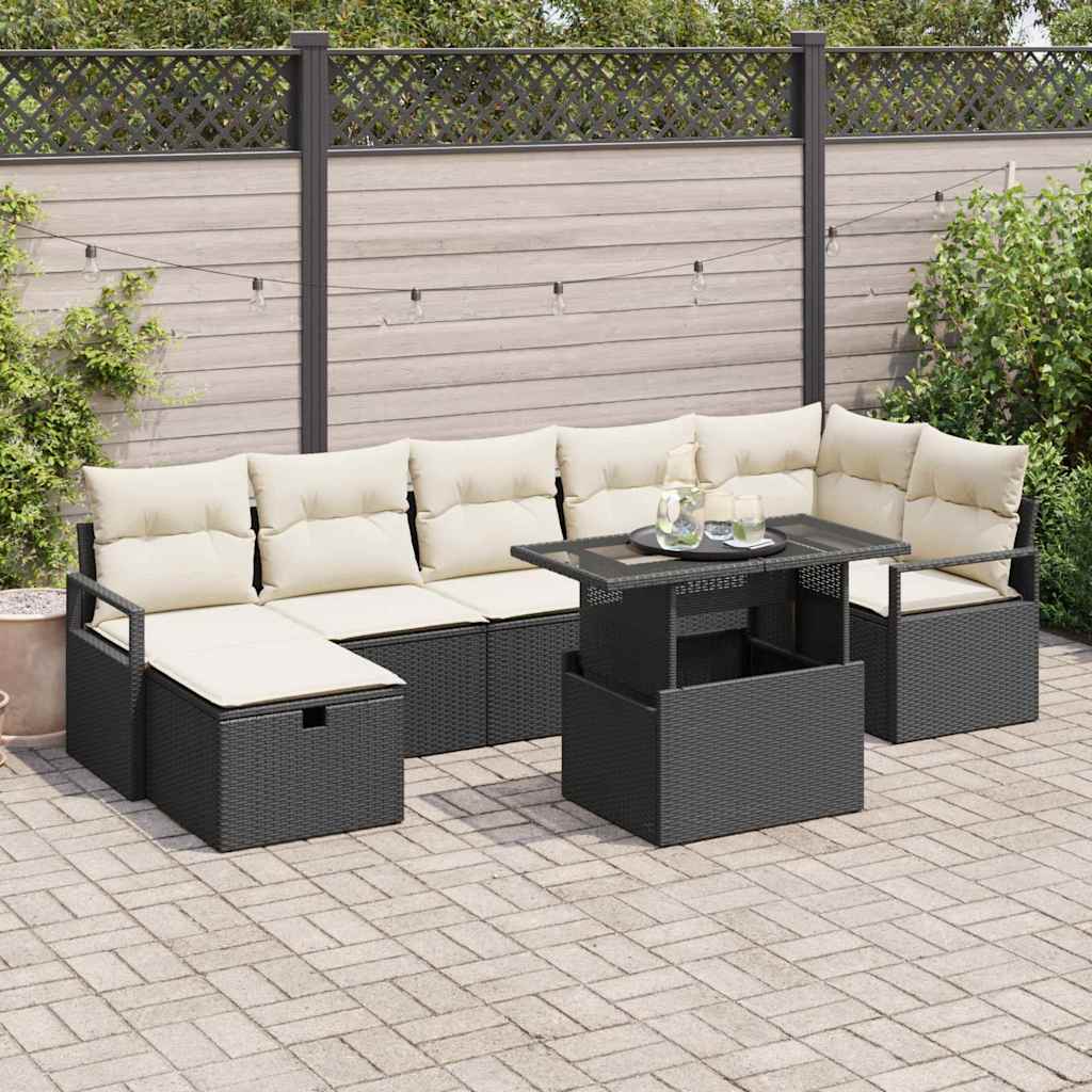 Garten-Sofa-Set mit Kissen 8 pcs Schwarz Poly Rattan